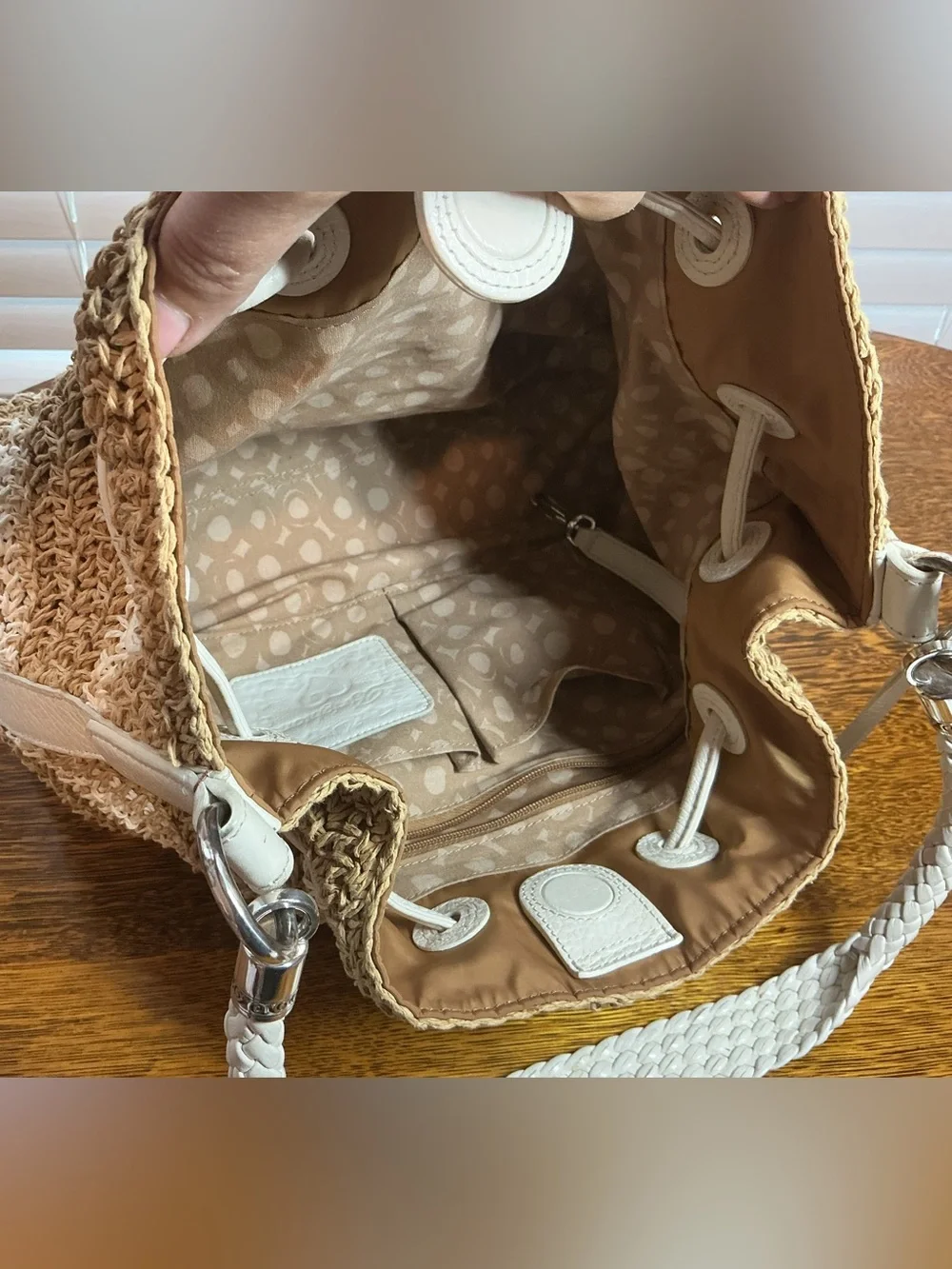Brighton Natural Beige Woven Drawstring  with Cream leather